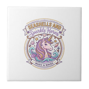 Unicorn Seashells and Sparkle Horns POD Ready Zazz Tile