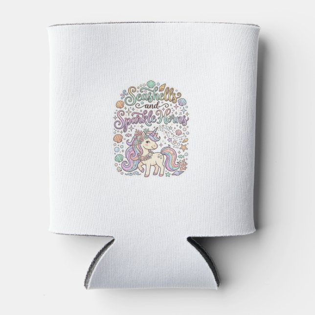 Unicorn Seashells and Sparkle Horns Premium Vector Can Cooler (Front)