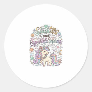 Unicorn Seashells and Sparkle Horns Premium Vector Classic Round Sticker