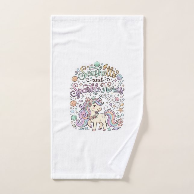 Unicorn Seashells and Sparkle Horns Premium Vector Hand Towel (Hand Towel)