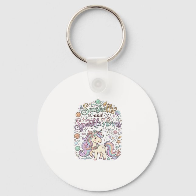 Unicorn Seashells and Sparkle Horns Premium Vector Key Ring (Front)