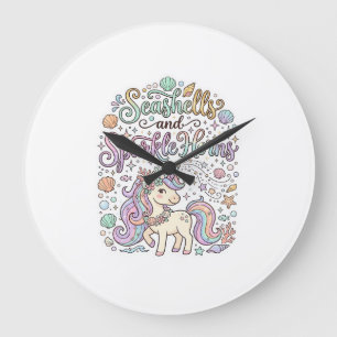 Unicorn Seashells and Sparkle Horns Premium Vector Large Clock
