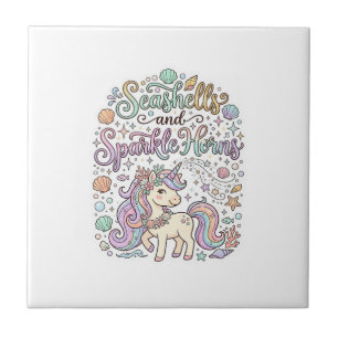 Unicorn Seashells and Sparkle Horns Premium Vector Tile
