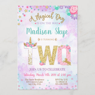 Unicorn Second Birthday Magical Day Invitation