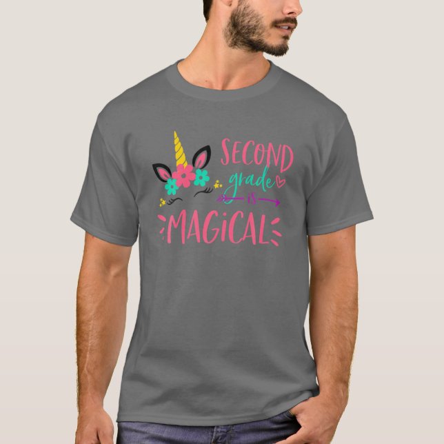Unicorn Second Grade Magical Teacher Student Back T-Shirt (Front)
