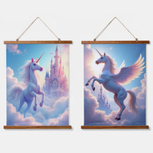 unicorn set Wood Topped Wall Tapestry two Panel