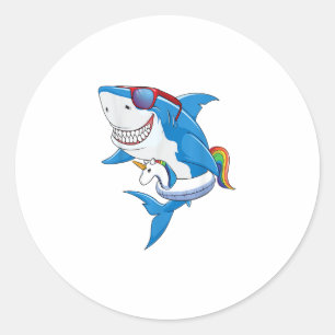 Unicorn Shark Pool Party Shirt Kids Girls Boys Fun Classic Round Sticker
