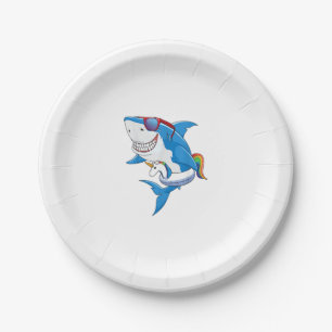 Unicorn Shark Pool Party Shirt Kids Girls Boys Fun Paper Plate