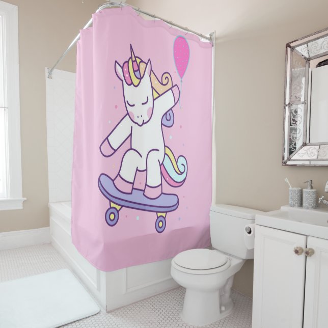 Unicorn Shower Curtain for girls bathroom (In Situ)