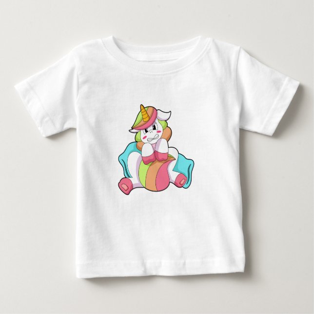 Unicorn Shy with Pillow Baby T-Shirt (Front)