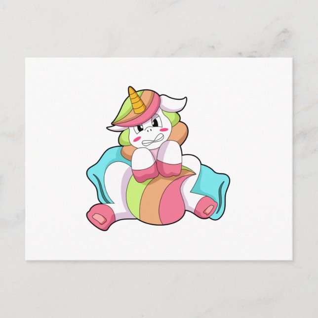 Unicorn Shy with Pillow Postcard (Front)