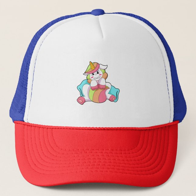 Unicorn Shy with Pillow Trucker Hat (Front)