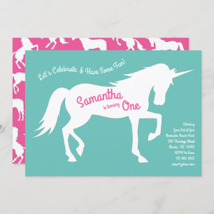 Unicorn Silhouette 1st Birthday Party Pink Girls Invitation