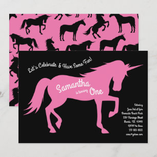 Unicorn Silhouette 1st Birthday Party Pink Girls Invitation