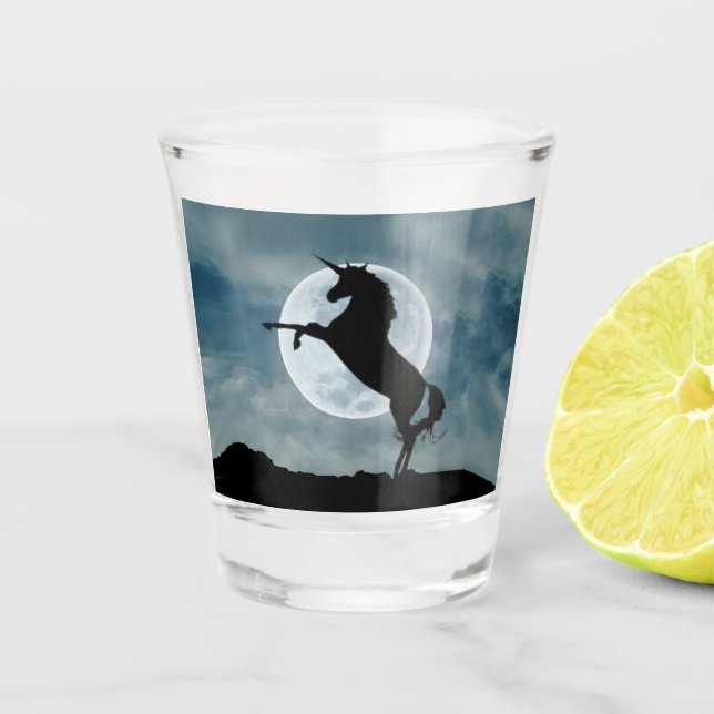 Unicorn Silhouette Full Moon Night Sky Trendy Shot Glass (Front)