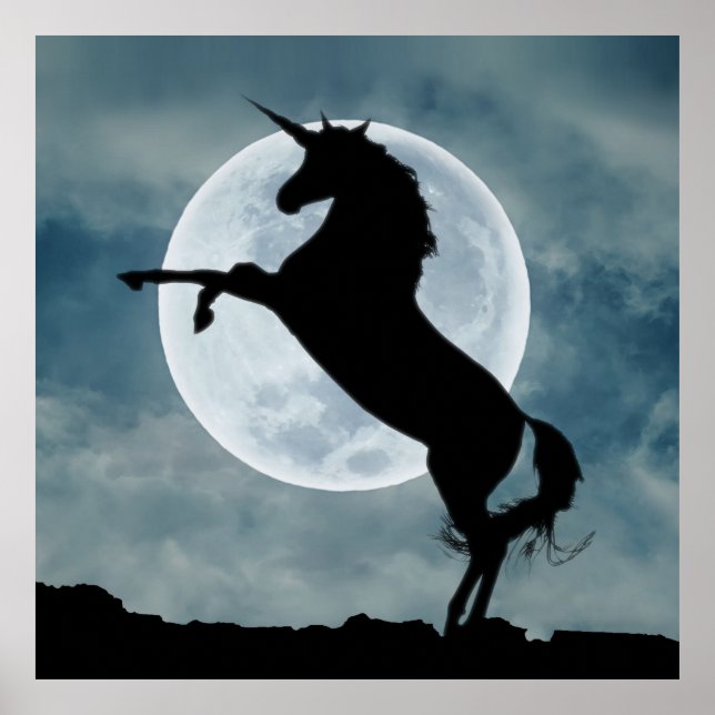 Unicorn Silhouette Full Moon Night Sky, ZKOA Poster (Front)