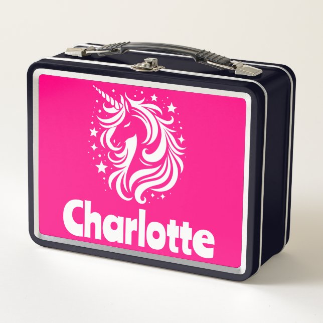 Unicorn Silhouette Pink  Metal Lunch Box (Front)