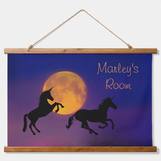 Unicorn Silhouettes and Full Moon *personalise* Hanging Tapestry (Front)