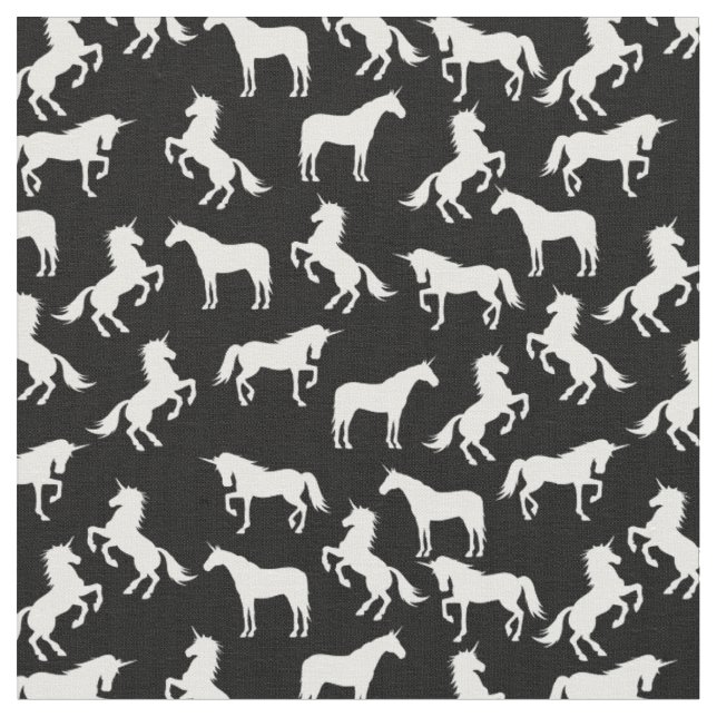 Unicorn Silhouettes Black and White Fabric (Close Up)