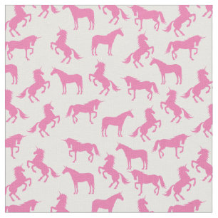 Unicorn Silhouettes White and Pink Fabric