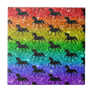 Unicorn Silhoutte Rainbow Glitter LGBTQ Pride Tile