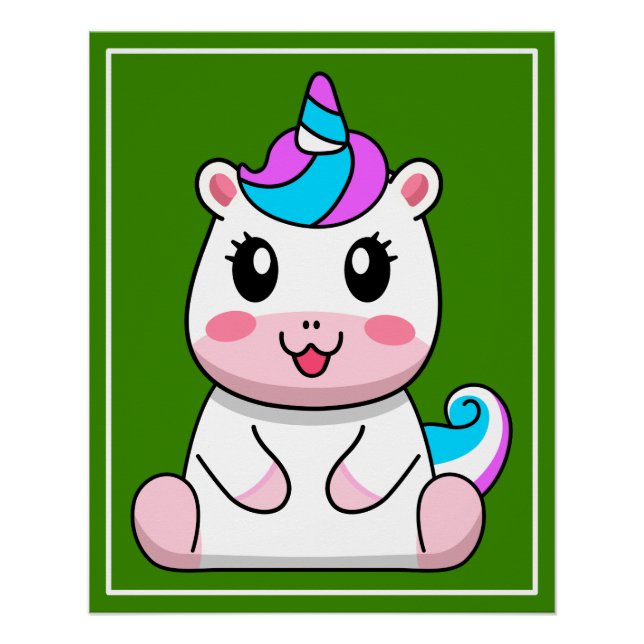Unicorn Sitting Cartoon  Poster (Front)