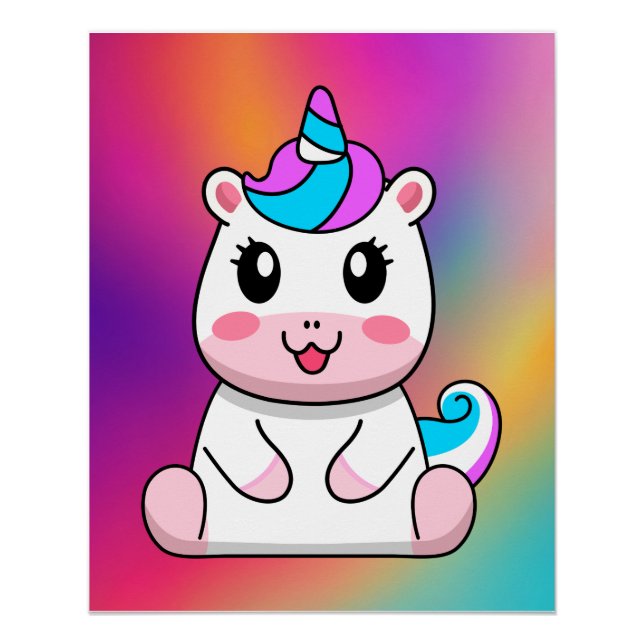Unicorn Sitting Cartoon  Poster (Front)