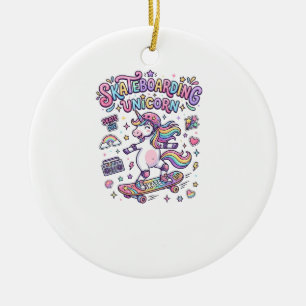 Unicorn Skateboarding Unicorn Bold Typography Shir Ceramic Tree Decoration