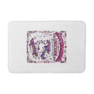 Unicorn Skateboarding Unicorn Stylish White Backgr Bath Mat