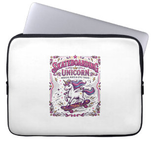 Unicorn Skateboarding Unicorn Stylish White Backgr Laptop Sleeve