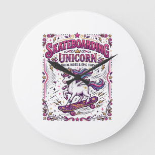 Unicorn Skateboarding Unicorn Stylish White Backgr Large Clock