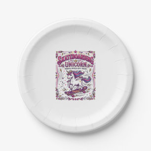 Unicorn Skateboarding Unicorn Stylish White Backgr Paper Plate