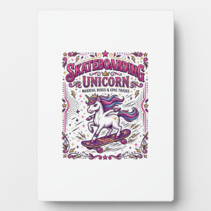 Unicorn Skateboarding Unicorn Stylish White Backgr Plaque