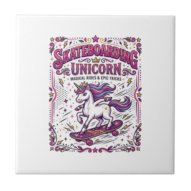 Unicorn Skateboarding Unicorn Stylish White Backgr Tile (Front)