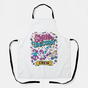 Unicorn Skater Unicorn Crew Retro Style Print on D Apron