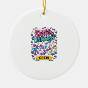Unicorn Skater Unicorn Crew Retro Style Print on D Ceramic Tree Decoration
