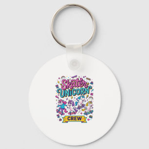Unicorn Skater Unicorn Crew Retro Style Print on D Key Ring