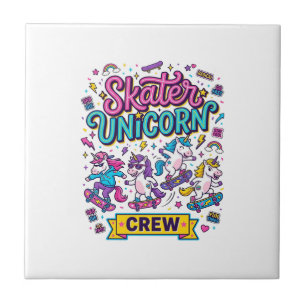 Unicorn Skater Unicorn Crew Retro Style Print on D Tile