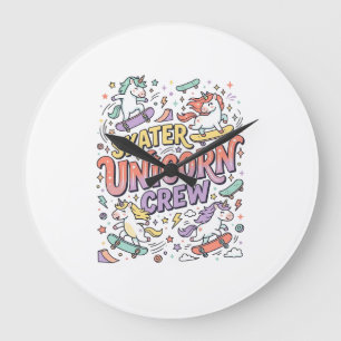 Unicorn Skater Unicorn Crew Whimsical Zazzle Desig Large Clock