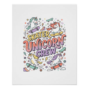 Unicorn Skater Unicorn Crew Whimsical Zazzle Desig Poster