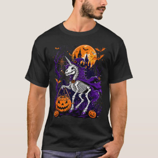 Unicorn skeleton halloween carved pumpkin basket T-Shirt
