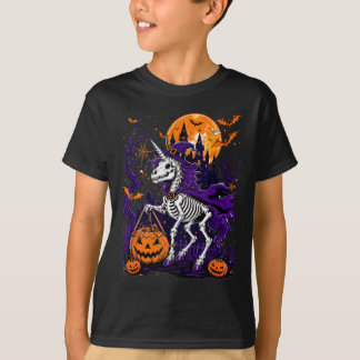 Unicorn skeleton halloween carved pumpkin basket T-Shirt