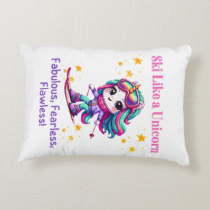 Unicorn skier winter sports magic mountains decorative cushion
