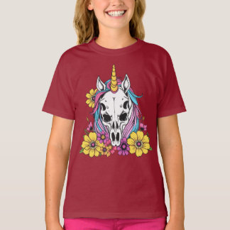 Unicorn Skull Flowers Pastel Goth Soft Grunge Goth T-Shirt