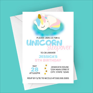Unicorn Sleepover Kids Birthday Party Invitation