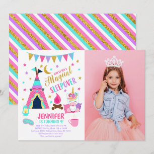 Unicorn Sleepover Party Birthday Invitation