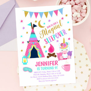 Unicorn Sleepover Party Birthday Invitation