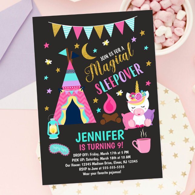 Unicorn Sleepover Party Birthday Invitation (Creator Uploaded)