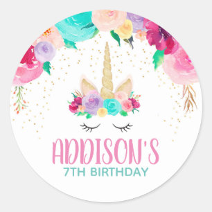 Unicorn Sleepy Birthday Party Favour Round Sticker