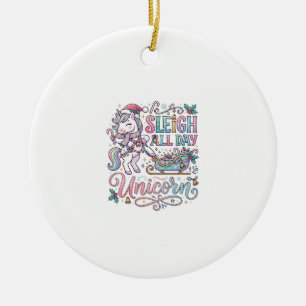 Unicorn Sleigh All Day Unicorn Adorable Sticker an Ceramic Tree Decoration